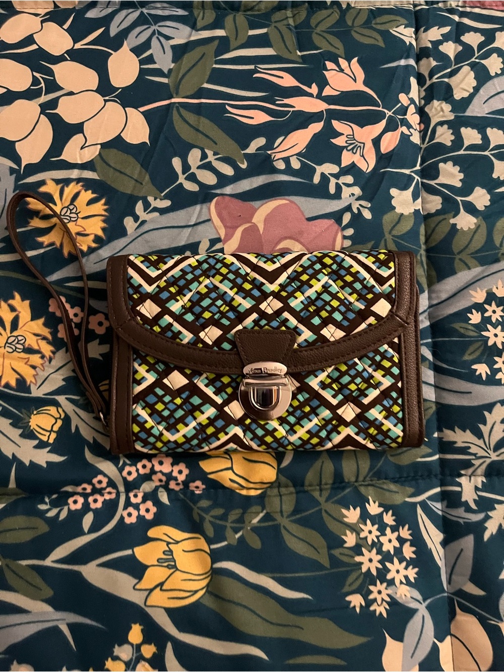 Vera Bradley Quilted Wristlet Clutch in Blue, Green & Brown